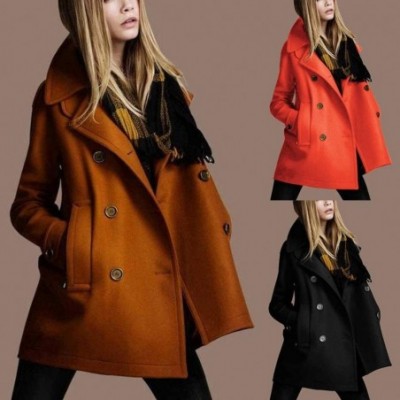 Thermal Underwear Women Faux Woolen Coat Solid Color Cardigan Button Loose Pocket Jacket - Black - CV18ZUMGWG9