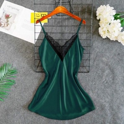 Tops Women Sexy Satin Lace V Neck Chemise Silky Lingerie Dress Plus Size Loose Fit Spaghetti Strap Babydoll Nightwear Green -...