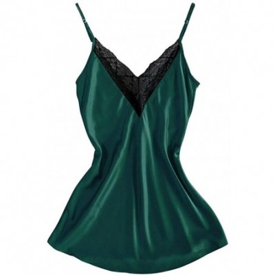 Tops Women Sexy Satin Lace V Neck Chemise Silky Lingerie Dress Plus Size Loose Fit Spaghetti Strap Babydoll Nightwear Green -...