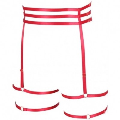 Garters & Garter Belts Woman Body Harness Garter Belt Leg Lingerie cage Punk Long Tube Waist Belt Plus Size - Red - CM19CYSQ7H6