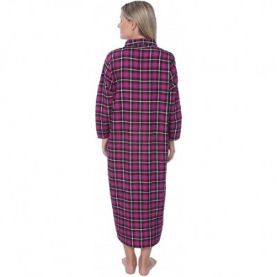 Nightgowns & Sleepshirts Women's Full Length Brushed Cotton Flannel Plaid Nightgown Lounger - Purple and White Black Plaid - ...