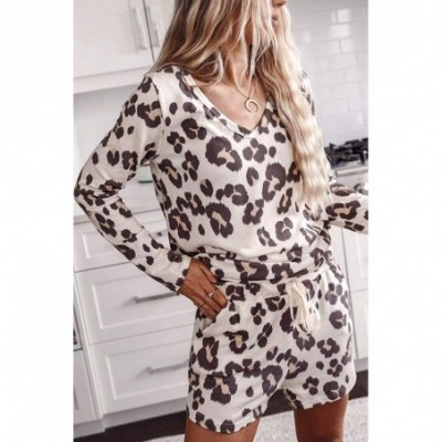 Sets Womens Short Pajamas Set Leopard Long Sleeve 2 Piece PJ Set Nightwear Sleepwear Loungewear - 2 Leopard - C8198UM40Q9