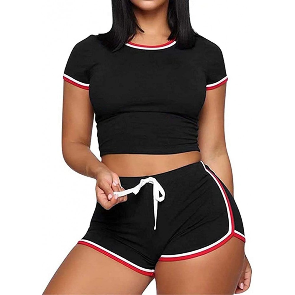 Sets Womens 2 Piece Shorts Set - Sexy Outfits Crop Top and Shorts Tracksuit Sportswears - Black - CE1987AAHIZ