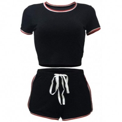 Sets Womens 2 Piece Shorts Set - Sexy Outfits Crop Top and Shorts Tracksuit Sportswears - Black - CE1987AAHIZ