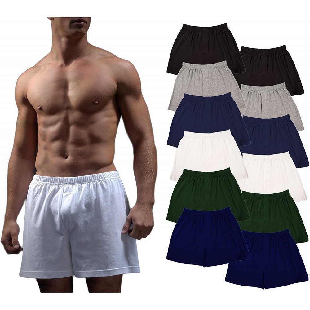 Boxers Men's 12 Pack King Size Big Man Cotton Knit Sleep Boxer Shorts - 12 Pack - Black/Gey/Navy/White/Hunter/Royal - CK18843...