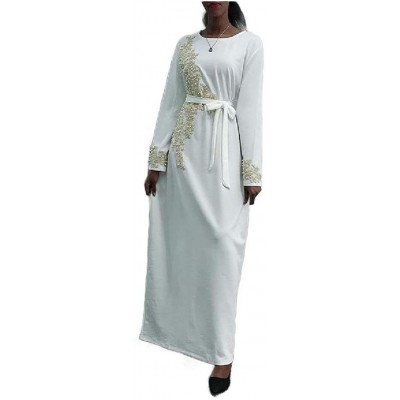 Robes Women's Embroidered Fit Muslim Islamic Wear Long-Sleeve Kaftan Dresses - White - CR19CIOH3WK