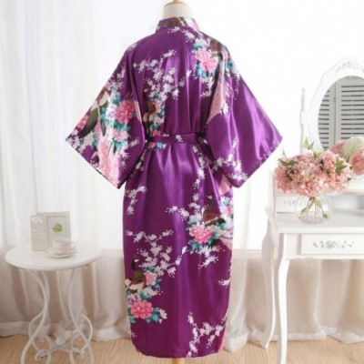 Robes Women Sexy Print Blossom Kimono Dressing Gown Bath Robe Lingerie Nightdress - Purple - CK199UTZYXA