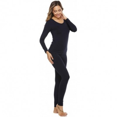 Thermal Underwear Thermal Underwear for Women Fleece Lined Thermals Ultra Soft Base Layer Long John Set - Navy Blue - C01920H...