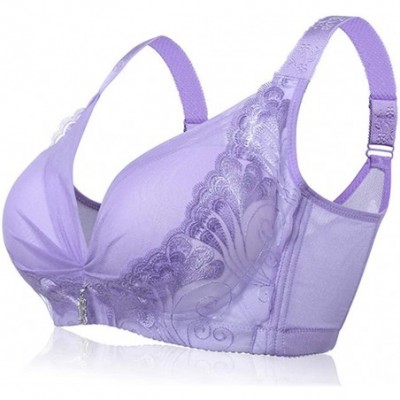 Bras Women's Support Wire Free Bra Deep Plunge Convertible V Bra Push Up Lace Bra No Side Effects Contour Bra - Purple - CO19...