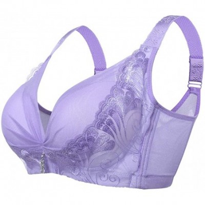 Bras Women's Support Wire Free Bra Deep Plunge Convertible V Bra Push Up Lace Bra No Side Effects Contour Bra - Purple - CO19...