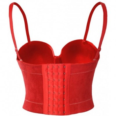 Bras Women's Faux Suede Crop Top Sexy Corset Night Club Party Bustier Bra - Red - CC17YG7GS82