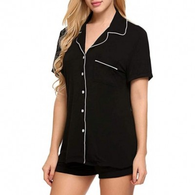 Sets Cotton Pajamas Women Shorts Set Sleepwear Nightwear Tops and Shorts - Black - CL198CO7I02