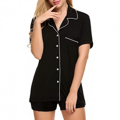 Sets Cotton Pajamas Women Shorts Set Sleepwear Nightwear Tops and Shorts - Black - CL198CO7I02