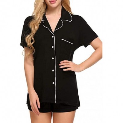 Sets Cotton Pajamas Women Shorts Set Sleepwear Nightwear Tops and Shorts - Black - CL198CO7I02