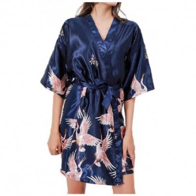 Robes Women's Printing Sleepwear Charmeuse V Neck Lounger Knit Robe AS9 XL - As9 - CM19DCXZ20O