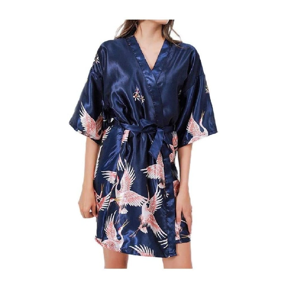 Robes Women's Printing Sleepwear Charmeuse V Neck Lounger Knit Robe AS9 XL - As9 - CM19DCXZ20O