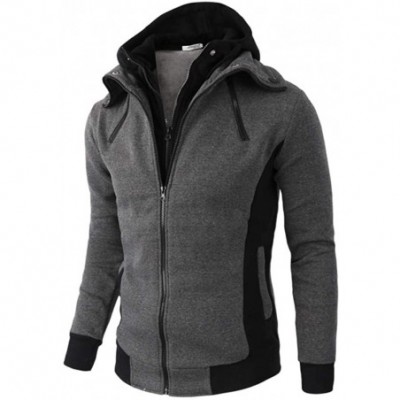 Thermal Underwear Men's Double Zipper Thermal Hoodie Coats Autumn Winter Casual Long Sleeve Warm Jacket - A-dark Gray - C1193...