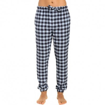 Sleep Bottoms Mens 100% Cotton Flannel Jogger Lounge Pants - Gingham Checks - Navy Blue - C8182ES9A6O