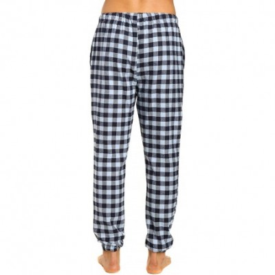 Sleep Bottoms Mens 100% Cotton Flannel Jogger Lounge Pants - Gingham Checks - Navy Blue - C8182ES9A6O