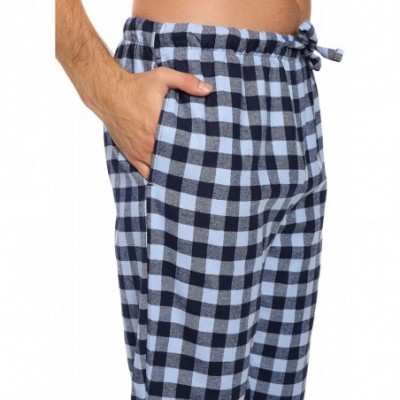 Sleep Bottoms Mens 100% Cotton Flannel Jogger Lounge Pants - Gingham Checks - Navy Blue - C8182ES9A6O