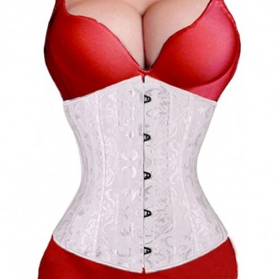 Bustiers & Corsets Womens 24 Spiral Steel Boned Satin Underbust Waist Training Brocade Corset - White - CK17YLTRZ6H