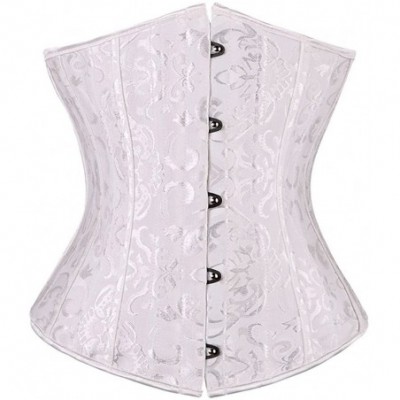 Bustiers & Corsets Womens 24 Spiral Steel Boned Satin Underbust Waist Training Brocade Corset - White - CK17YLTRZ6H