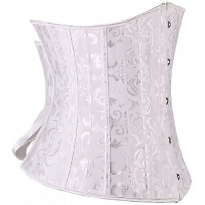 Bustiers & Corsets Womens 24 Spiral Steel Boned Satin Underbust Waist Training Brocade Corset - White - CK17YLTRZ6H