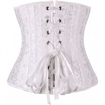 Bustiers & Corsets Womens 24 Spiral Steel Boned Satin Underbust Waist Training Brocade Corset - White - CK17YLTRZ6H