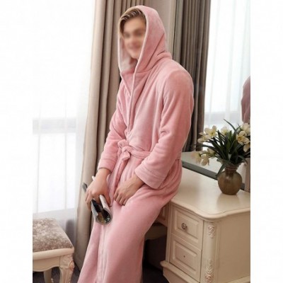 Robes Flannel Couple's Hooded Long Bathrobe - Pink(mens) - C21930T6MGC