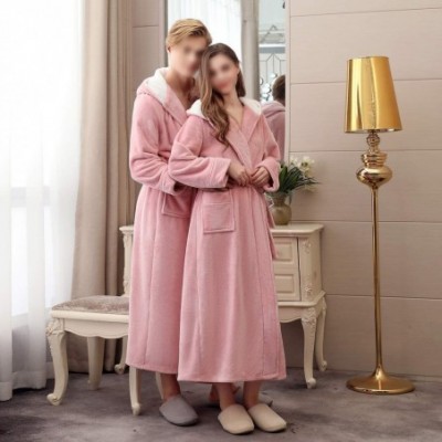 Robes Flannel Couple's Hooded Long Bathrobe - Pink(mens) - C21930T6MGC