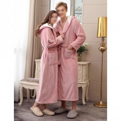 Robes Flannel Couple's Hooded Long Bathrobe - Pink(mens) - C21930T6MGC