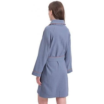 Robes Short Waffle Robes for Women- Lightweight Cotton SPA Bathrobe- Above The Knee Length and Soft Bath Robe - Blue - C118DO...