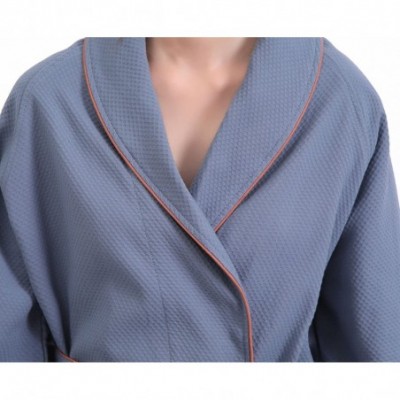 Robes Short Waffle Robes for Women- Lightweight Cotton SPA Bathrobe- Above The Knee Length and Soft Bath Robe - Blue - C118DO...