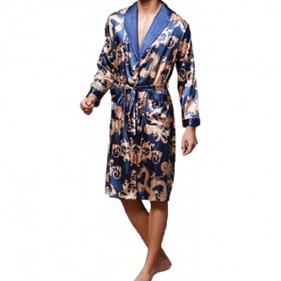 Robes Men Robes Nightgown Bathrobe Faux Silk Long Sleeve Chinese Dragon Print Pajamas Sleepwear Kimono Men Long Homewear - Re...