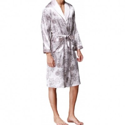 Robes Men Robes Nightgown Bathrobe Faux Silk Long Sleeve Chinese Dragon Print Pajamas Sleepwear Kimono Men Long Homewear - Re...