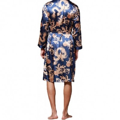 Robes Men Robes Nightgown Bathrobe Faux Silk Long Sleeve Chinese Dragon Print Pajamas Sleepwear Kimono Men Long Homewear - Re...