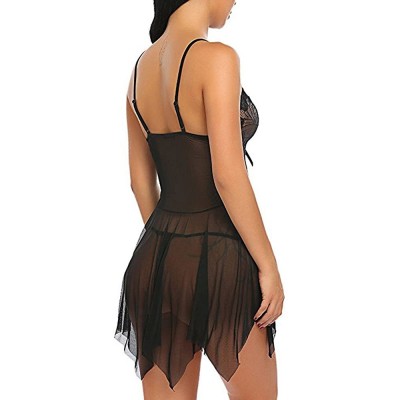 Baby Dolls & Chemises Womens Chemise Sleepwear Women One Piece Lingerie Lace Sexy Baby Dolls Teddy Sleepwear - Black - CK197D...