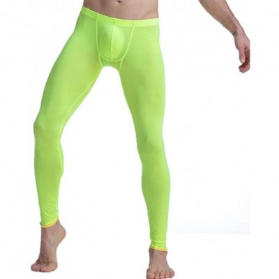 Briefs Mens Semi Opaque Thin Ice Silk Long Johns Colorful Soft Lift Buttocks Long Pants - Grass Green - CT18XH7WAIQ