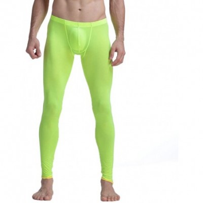 Briefs Mens Semi Opaque Thin Ice Silk Long Johns Colorful Soft Lift Buttocks Long Pants - Grass Green - CT18XH7WAIQ