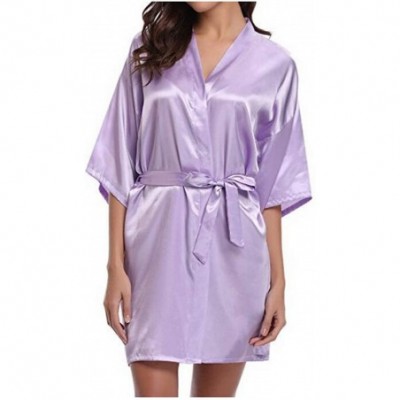 Robes Silk Kimono Robe Bathrobe Women Silk Bridesmaid Robes Sexy Navy Blue Robes Satin Robe Dressing Gowns - Lavender - C7194...