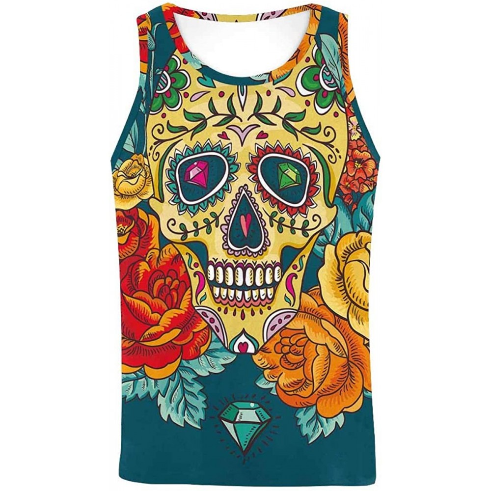 Undershirts Men's Muscle Gym Workout Training Sleeveless Tank Top Skull Art - Multi10 - CA19DLQZUH5