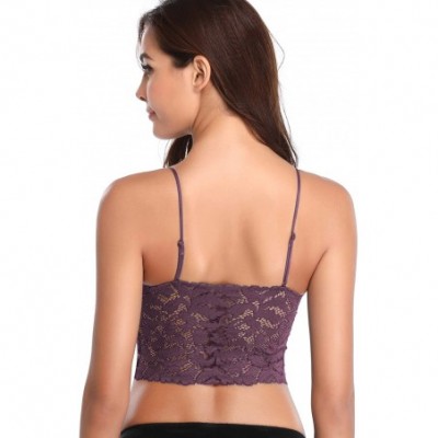 Bras Women's Floral Lace Bralette Removable Padded Wirefree Longline Bra Bustier - Purple - CT18NW69ZXT