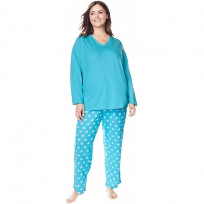 Bottoms Women's Plus Size Knit Sleep Pant Pajama Bottoms - Caribbean Blue Hearts (1119) - CM199SOQSKI