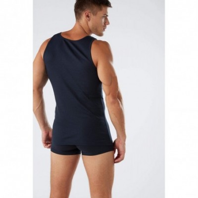 Sleep Tops Mens Ribbed Supima Cotton Tank Top - Blue - 800 - Midnight Blue - C618LDL8OX3