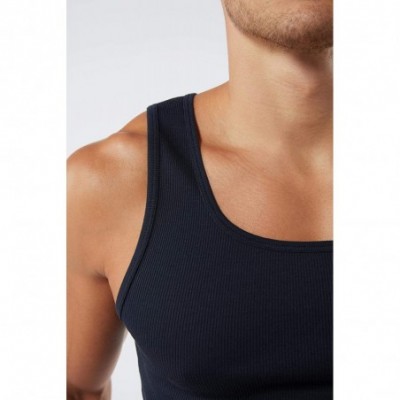 Sleep Tops Mens Ribbed Supima Cotton Tank Top - Blue - 800 - Midnight Blue - C618LDL8OX3