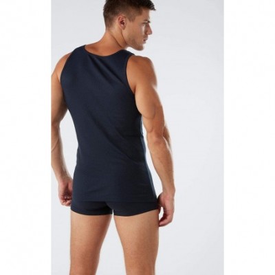 Sleep Tops Mens Ribbed Supima Cotton Tank Top - Blue - 800 - Midnight Blue - C618LDL8OX3