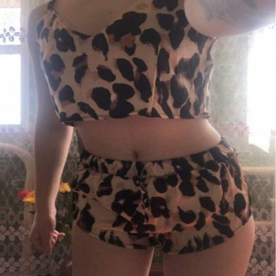 Sets Womens Sexy Sleepwear 2Pcs Satin Leopard Pajamas Set Camisole and Cute Shorts Underwear Lingerie - Brown - C8190TGWHUH