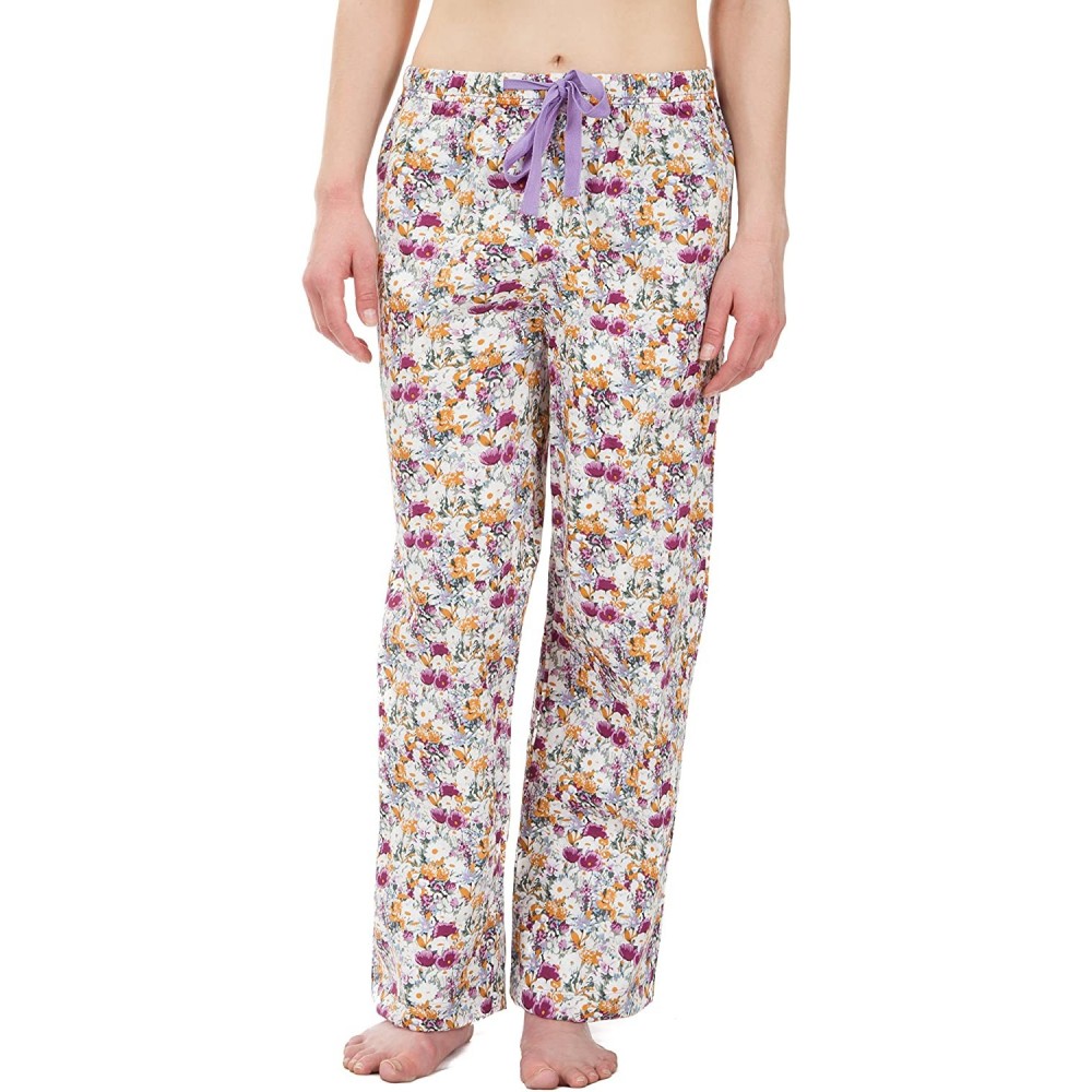 Bottoms Women's Cotton Poplin Pajama Lounge Boxer Shorts - Floral 5 White Pants - C7187MGH3W4