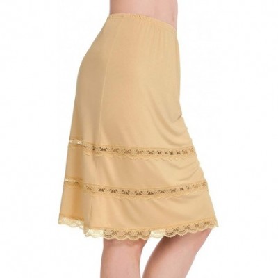 Slips Half Slips for Women Underskirt Dress Extender Lace Trim Knee Length Midi Skirt 14-25" Length - Light Brown - CF18X4WSH32