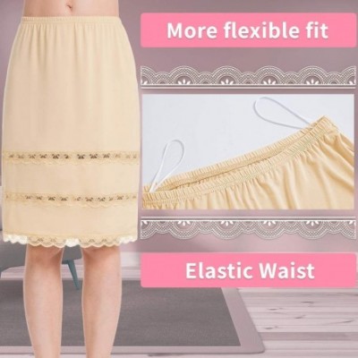 Slips Half Slips for Women Underskirt Dress Extender Lace Trim Knee Length Midi Skirt 14-25" Length - Light Brown - CF18X4WSH32